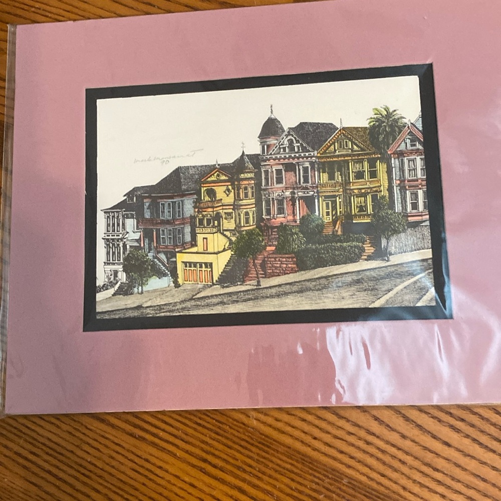 Vtg Mark Monsarrat San Francisco Houses Framed Signed Colored Lithograph Art Pri